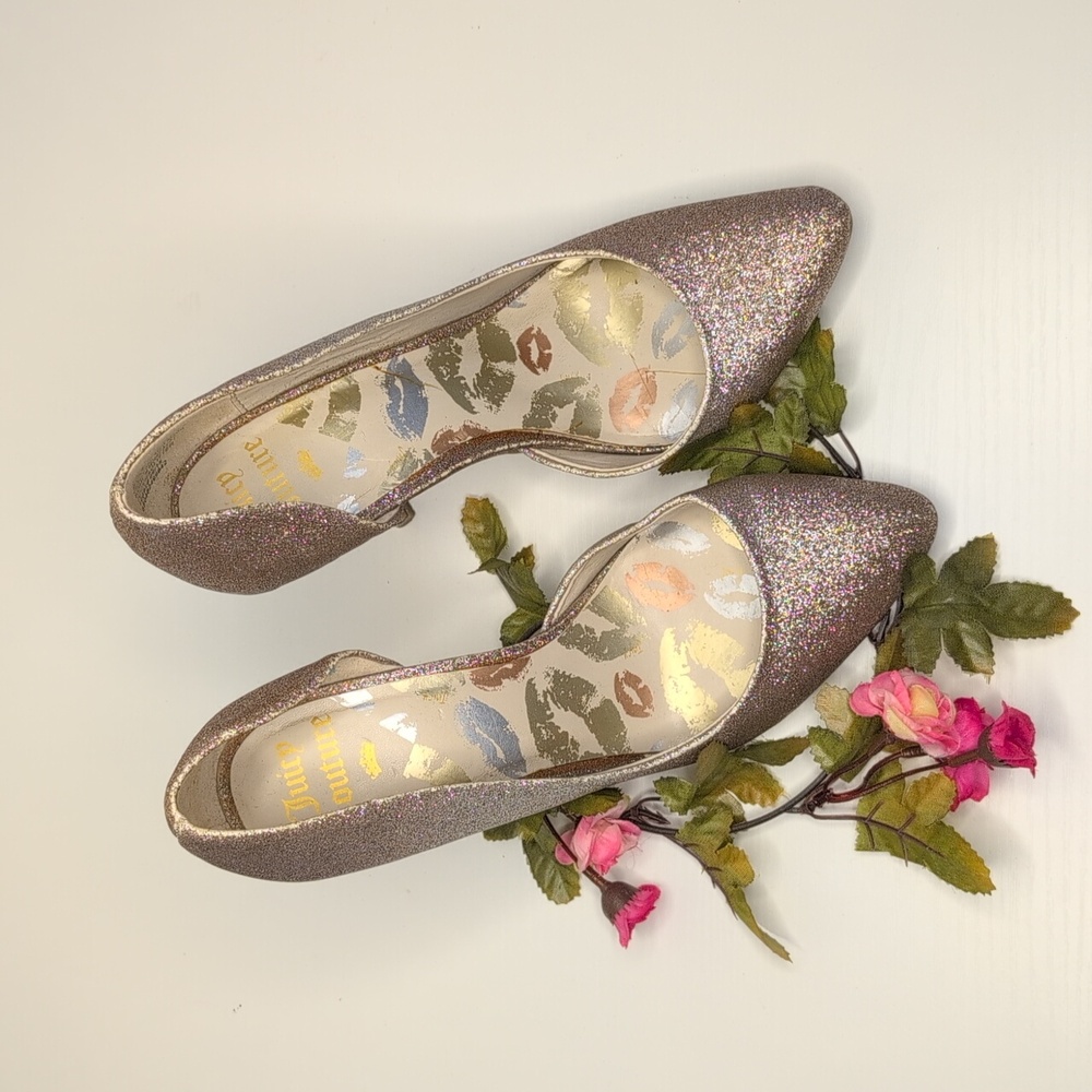 Juicy Couture Glitter Pointed-Toe Pumps in Rose Gold